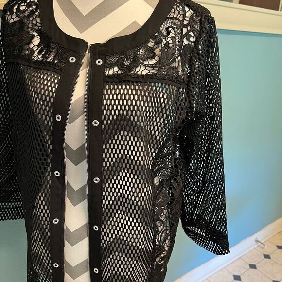 Multiples Black Lace Mesh Jacket - Picture 2 of 7